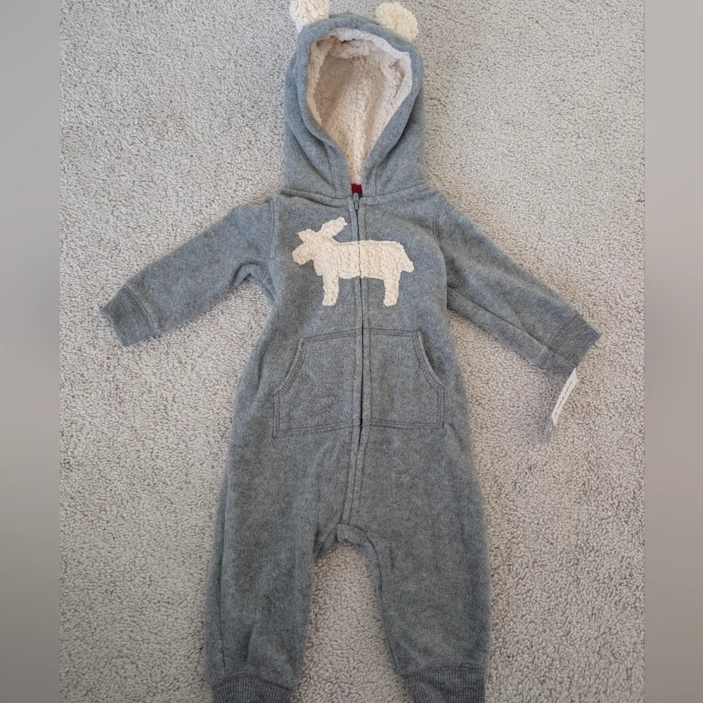 NWT Lot Of 2 Carter's Fleece One Piece FullZip Bodysuit Plaid Size 6 Months